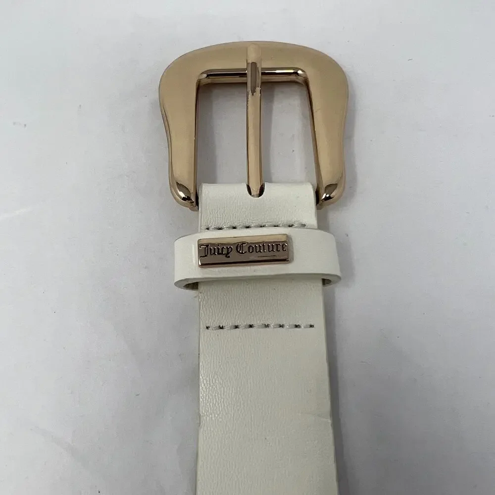 Juicy Couture Buckle Belt Women Size L / XL White 100% Polyurethane Gold Tone